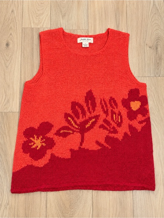 Judith Hart Tops - Judith Hart Collection Vintage Floral Knit Sweater Vest Red Orange Size L